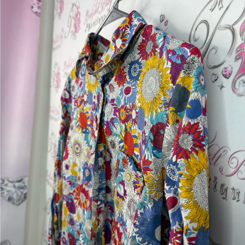 Liberty art fabrics button up long sleeve flowers Multicolor Floral  Shirt - Picture 8 of 15